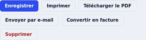 Actions disponibles sur un devis