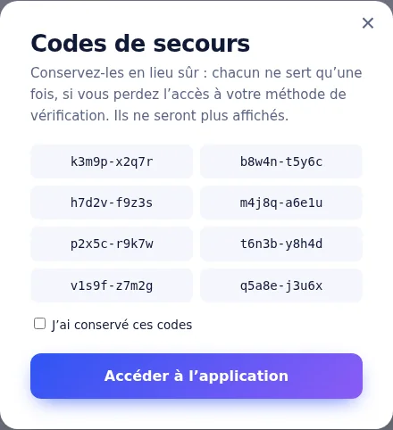 Codes de secours