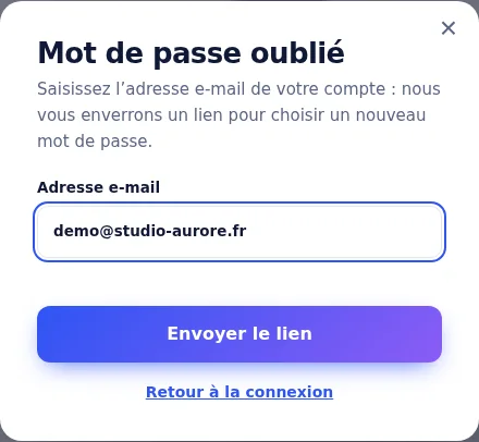 Écran Mot de passe oublié