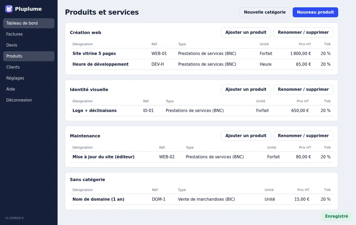 Catalogue de produits par catégories