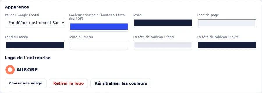 Réglages d’apparence